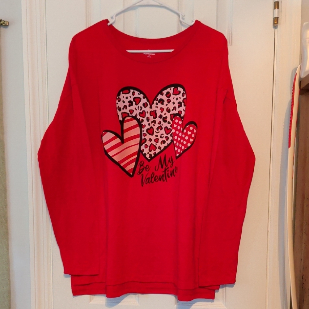 Celebrate Red Long-Sleeve Heart Valentine Top Sz XL
